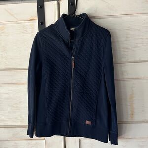 L.L. Bean Navy Quilted-Front Zip Jacket with Leather Logo Patch